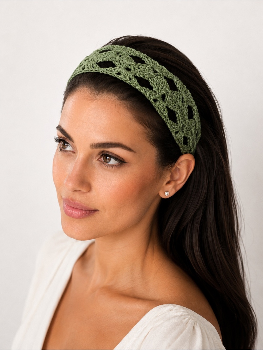 Handmade Olive Green Crochet Headband - Women's Accessory